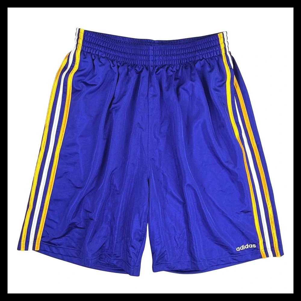Adidas‎ Basketball Dazzle Sparkle Shorts Men XL Long Blue Yellow Striped VTG 10